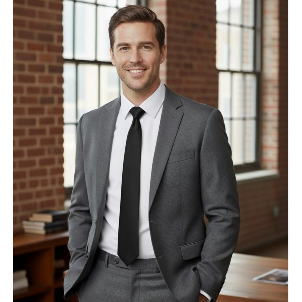 Men's Black Solid Color Imported Polyester Classi… - image 4